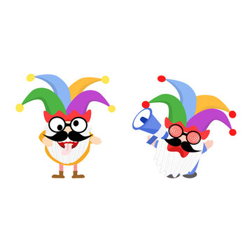 Vector - Cute character of 2 Joker Gnome. April Fools' Day. Business, marketing. Can be use for banner, poster, advertising.