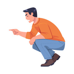 Man Aggressor Pointing Finger Abusing and Insulting Weak Vector Illustration