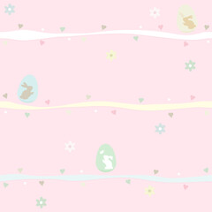 Vector - Abstract seamless pattern of egg with rabbit, flower, heart and line on pink background. Easter season. Can be use for print, paper, wrapping.