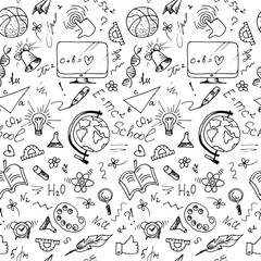 seamless black and white pattern on a school theme with design elements