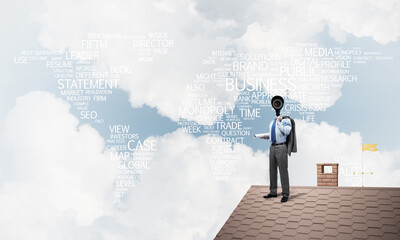 Concept of home security and privacy protection with camera headed man