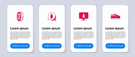 Set Wood plane tool, Location of the forest, Tree and rings. Business infographic template. Vector
