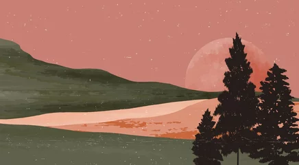 Rolgordijnen Berg abstracte achtergronden art Print. creatieve minimalistische handgeschilderde illustraties van moderne landschapsmuurkunst uit het midden van de eeuw. vector illustratie © gina