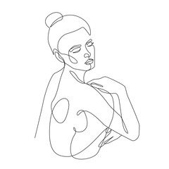 Abstract Woman Body Continuous Line Drawing. Female Back One Line Style. Minimalist Fashion Concept, Woman Beauty Drawing. Modern Contemporary Portrait. Vector EPS 10