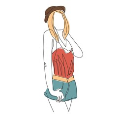 Fashion Woman Abstract Line Art Drawing. Elegant Female Silhouette Minimal Line Ilustration for Fashion Design. Woman in Trendy Linear Style Art Design for Posters, Prints, Social Media. Vector EPS 10