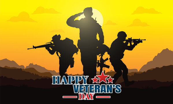 Military vector illustration, Army background, soldiers silhouettes, Happy veterans day .	
