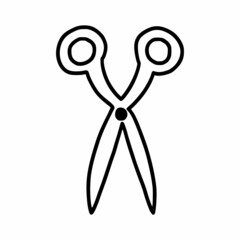 Scissors in doodle style. Cut icon. Vector illustration on  white background.