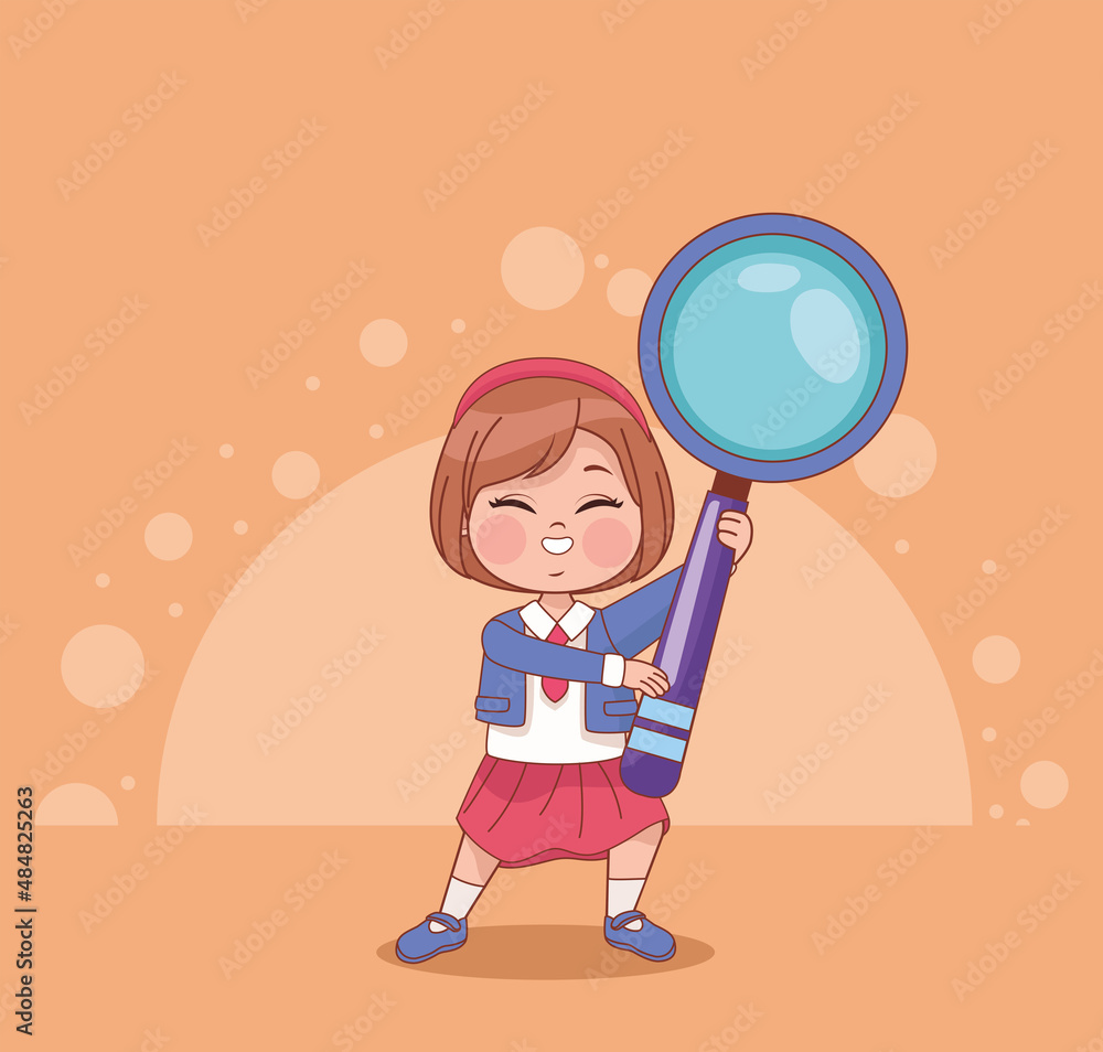 Poster student girl with magnifying glass