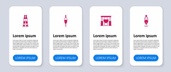 Set Fishing lure, Campfire and pot, float and Fisherman pants. Business infographic template. Vector