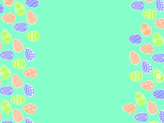 Happy Easter light green background with easter eggs, isolated vector elements 