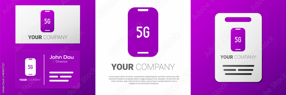 Poster Logotype Mobile with 5G new wireless internet wifi icon isolated on white background. Global network high speed connection data rate technology. Logo design template element. Vector
