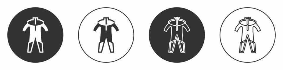 Black Wetsuit for scuba diving icon isolated on white background. Diving underwater equipment. Circle button. Vector