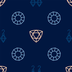 Set line Earrings, Diamond and on seamless pattern. Vector