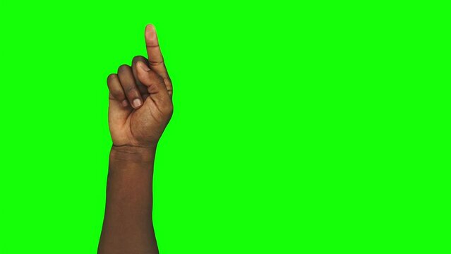 Pack of 23 gestures made by Black men hands to control touchscreen on green screen background. Man presse on transparent glass with his arm. Concept of application presentation or demonstration screen