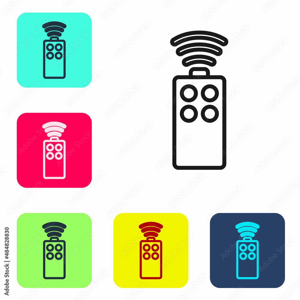 Poster black line remote control for the camera icon isolated on white background. an auxiliary device that