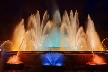 Night view of The Magic Fountain of Montjuïc in Barcelona, Spain.