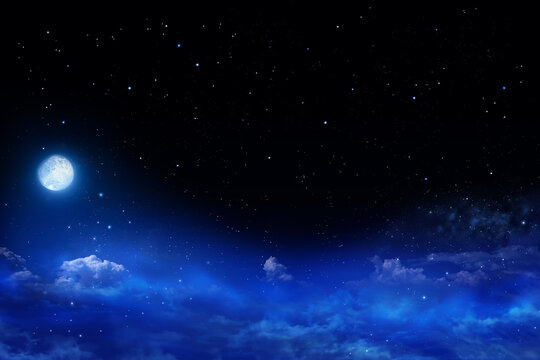 beautiful background of the night sky with moon and stars