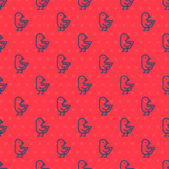 Blue line Little chick icon isolated seamless pattern on red background. Vector