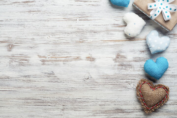 Flat lay cute composition with fabric heart