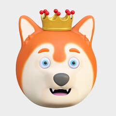 cute dog wearing king crown emoticon cartoon 3d render illustration
