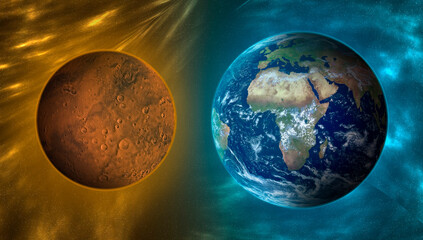 Mars and Earth in space