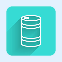 White line Metal beer keg icon isolated with long shadow background. Green square button. Vector