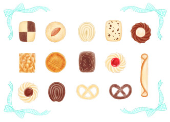 A set of cookies drawn in digital watercolor