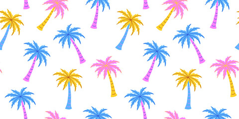 Cute seamless palm tree pattern. Retro and trendy style. 
