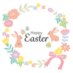 easter illustration with bunnies and easter eggs