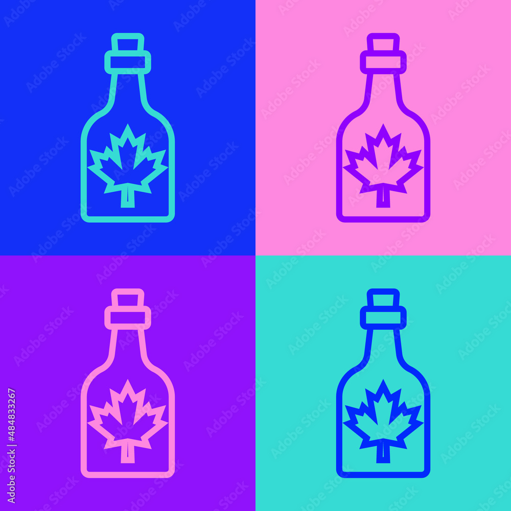 Poster pop art line bottle of maple syrup icon isolated on color background. vector