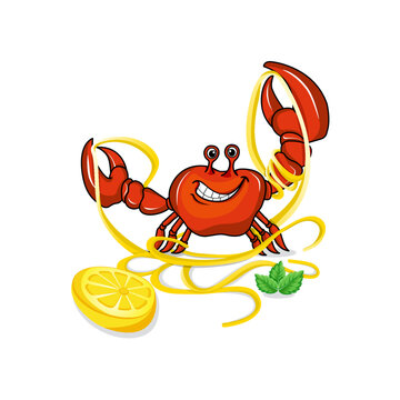 Illustration crab with noodle