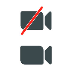 Two vector illustrations of the icon of a turned off camcorder and an on camcorder