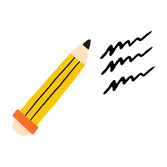 Pencil with wavy lines vector illustration in flat color design