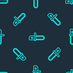 Green line Chainsaw icon isolated seamless pattern on blue background. Vector