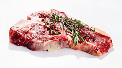 raw porterhouse beef steak on a white background