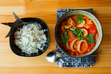 traditional tom yum soup with seafood 