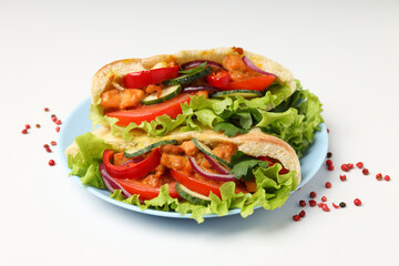 Concept of tasty food with pita with chicken, close up
