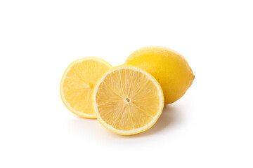 Lemon and halves isolated on white background
