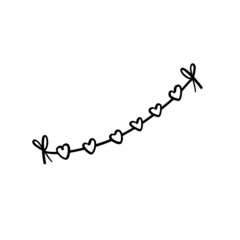 Cute holiday doodle garland of hearts, holiday clipart. Cute element for greeting cards, posters, stickers and seasonal design.