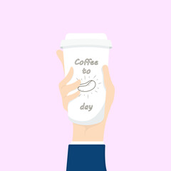 Vector hand shape design, Human hand holding coffee takeaway cup, Start up coffee to day.