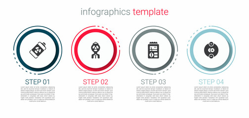 Set Nuclear energy battery, bomb, Dosimeter and Atom. Business infographic template. Vector