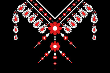 Necklace female with red floral and geometric pattern embroidery design for fashion women, clothing, fabric, textile,print,backdrop,banner and etc.Vector illustration.