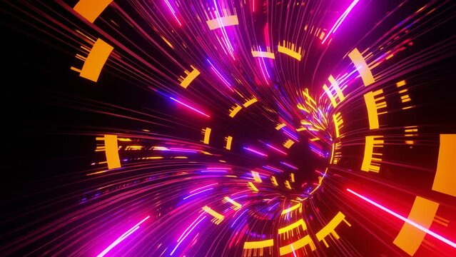 Bright neon hyper-jump through the tunnel into the abyss
