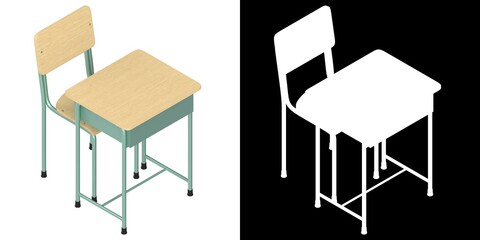 3D rendering illustration of a school desk and chair
