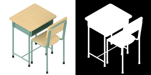 3D rendering illustration of a school desk and chair
