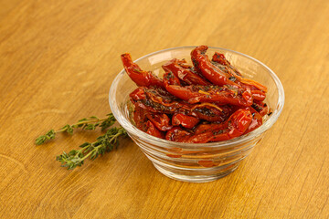 Sun-dried natural Italian tomato in the bowl