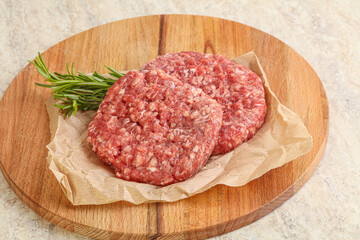 Raw beef burger cutlet for grill