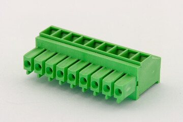 Connector for connecting low-voltage signals. Close-up on a white background.