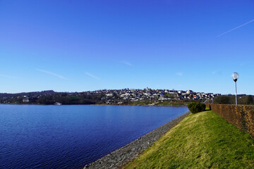 View of the Sorpesee in the Sauerland.
