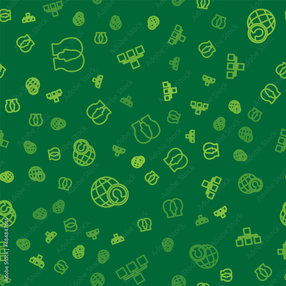 Poster set line project team base, globe and people and hierarchy organogram chart on seamless pattern. vec